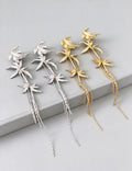 Retro Gold Plated Bamboo Leaf Tassel Earrings 6W6JER806