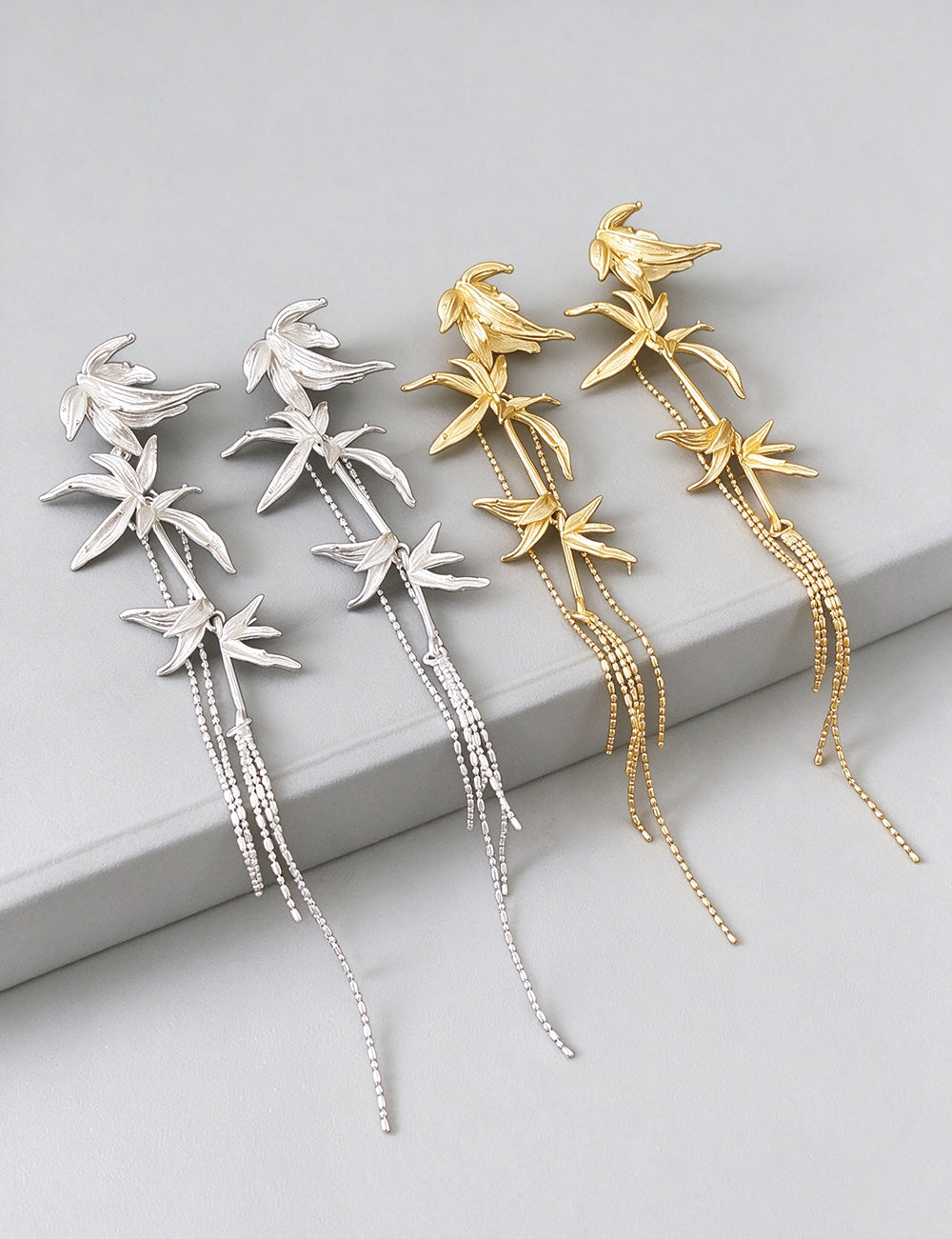 Retro Gold Plated Bamboo Leaf Tassel Earrings 6W6JER806