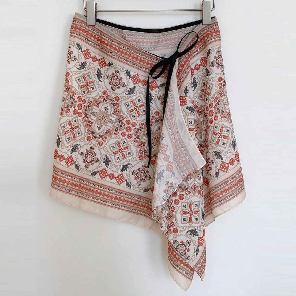 Retro Floral Print Asymmetrical Tie Waist Hip Scarf 6W1SL44