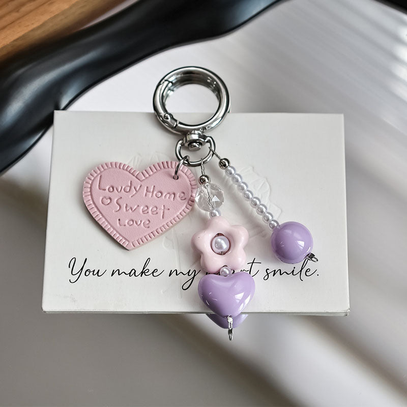 Cute Heart Beaded Chain Keychain Bag Charm 6W10BBC410