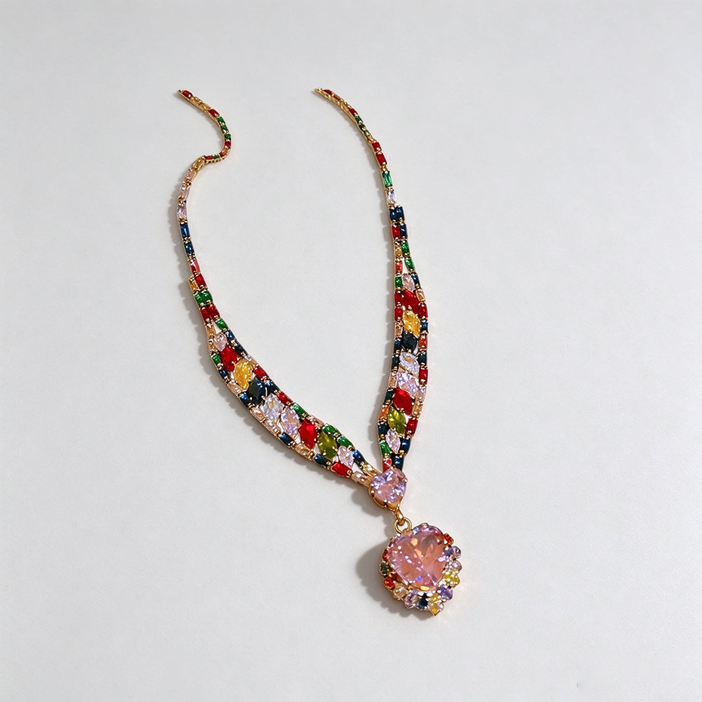 Fashion Colorful Rhinestones Heart Pendant Necklace 6W6JNC937