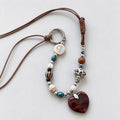 Retro Wooden Heart Stone Bead Chain Necklace 6W6JNC1016