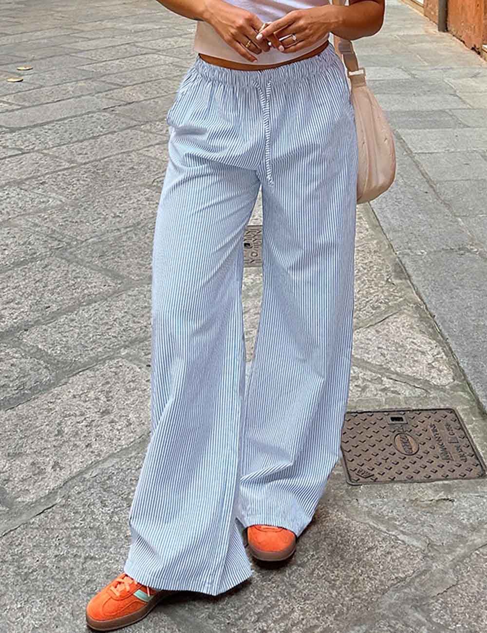 Fashion Color Block Stripe Drawstring Long Pants DP25E462