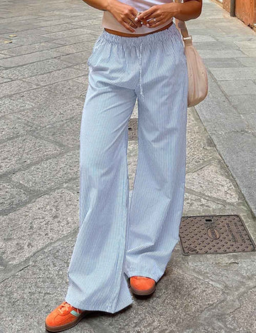 Fashion Color Block Stripe Drawstring Long Pants DP25E462