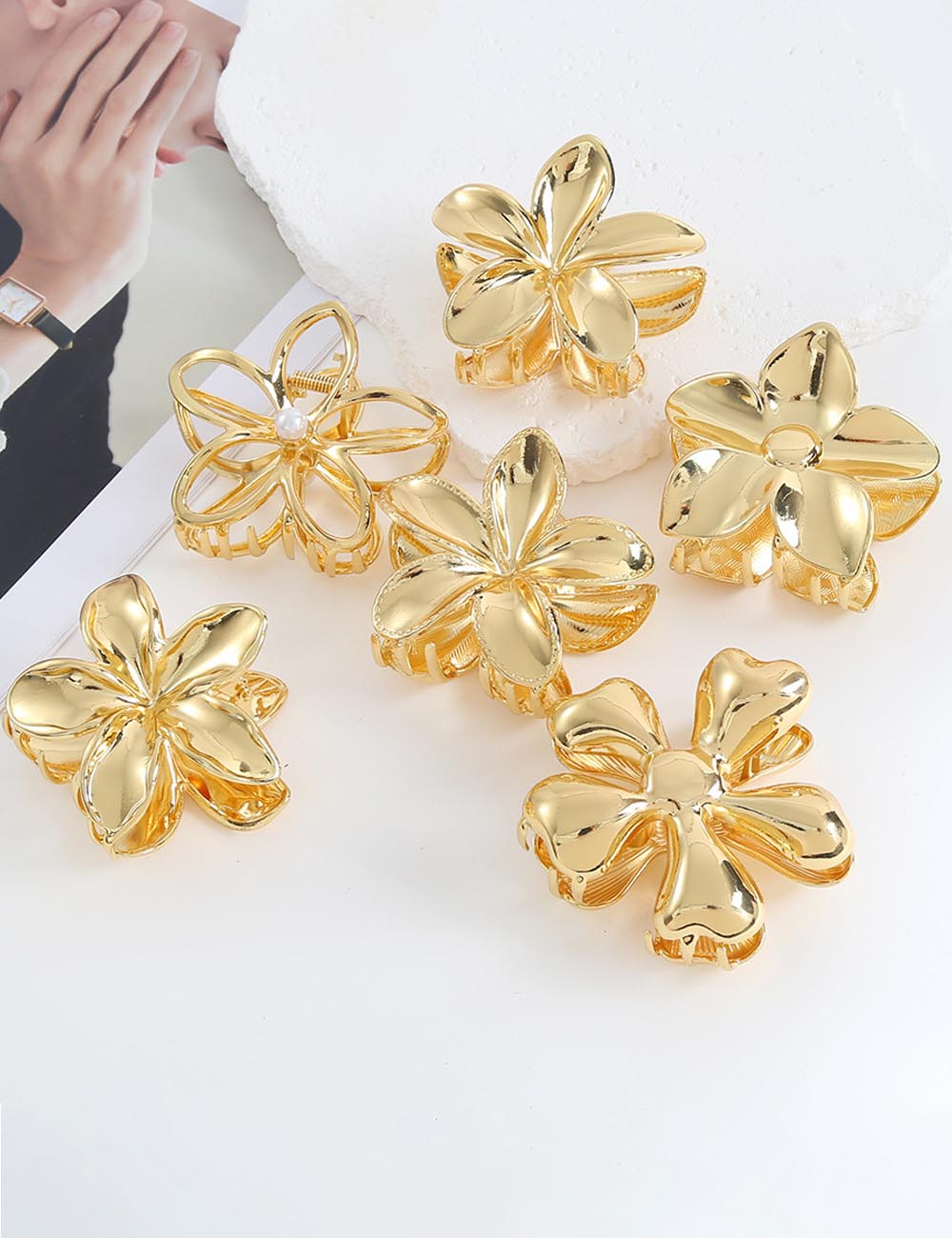 Gold Plated Flower Hair Clip - DippedShop Wholesale - #0403