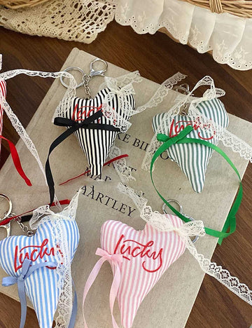 Lace Plush Striped Love Bag Charm DP25F440