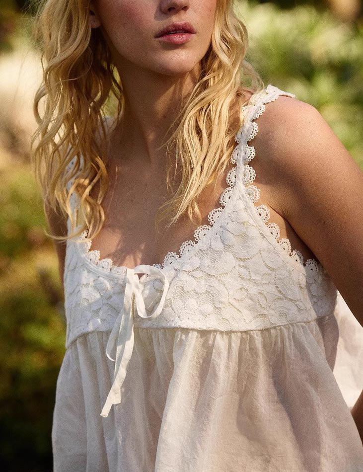 U-Neck Lace Ruffle Sleeveless Cami Tops DP25D664