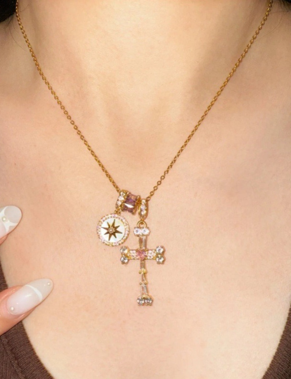 Rhinestone Cross Pendant Choker - DippedShop Wholesale - #5267