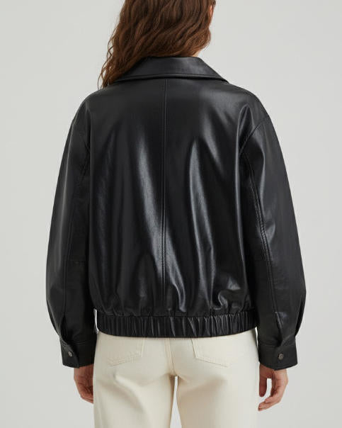 Cool Lapel Pleated Leather Jackey DP25G810