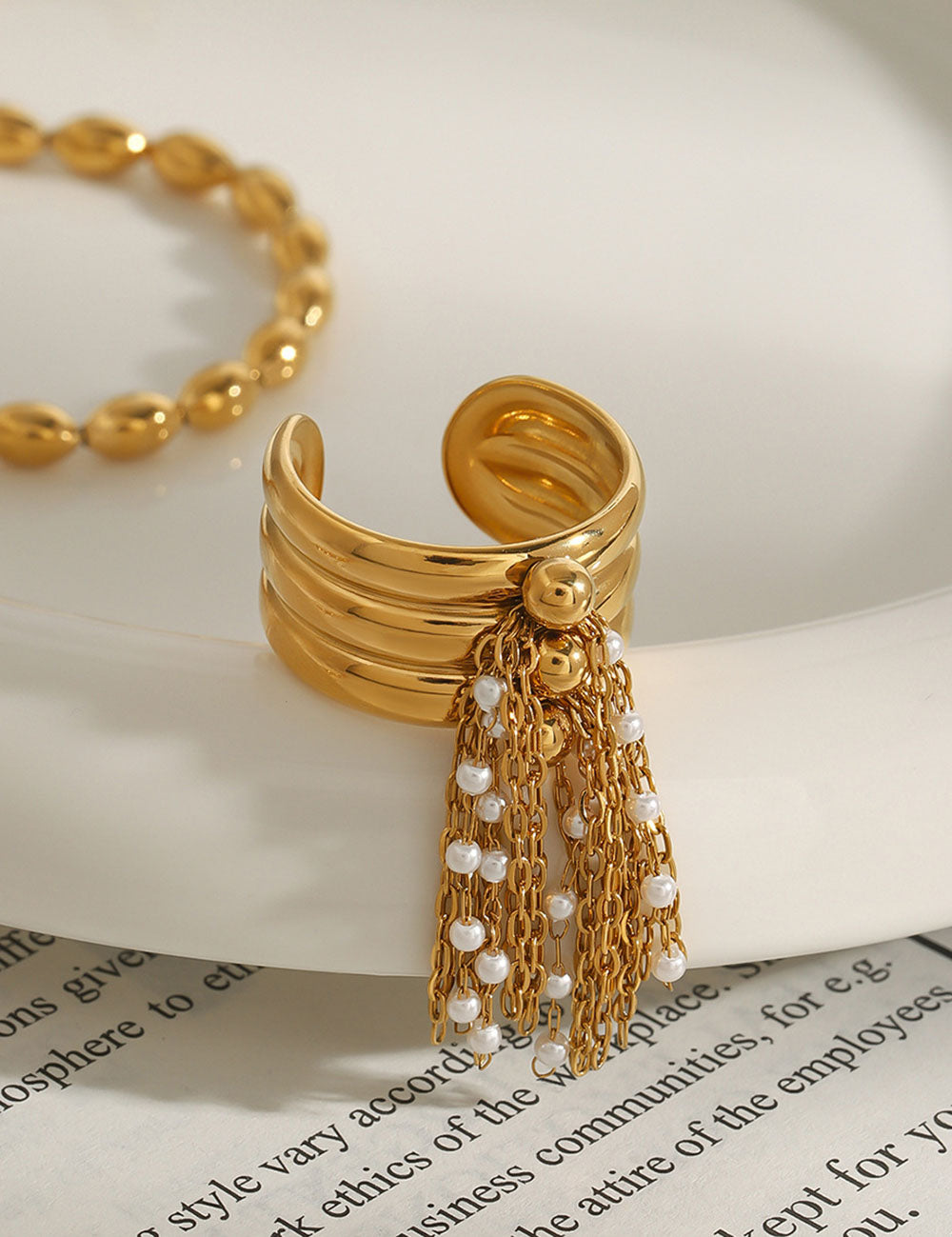 Elegant Pearl Tassel Pendant Open Ring DP25B798