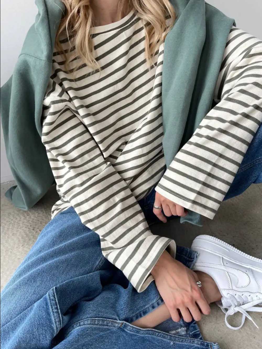 Simple Striped Casual Slim Pullover T-Shirt DP25D667