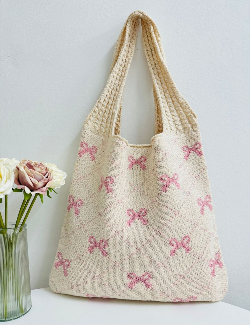 3+ Bowknot Print Large Capacity Knit Shoulder Bag DPB1106