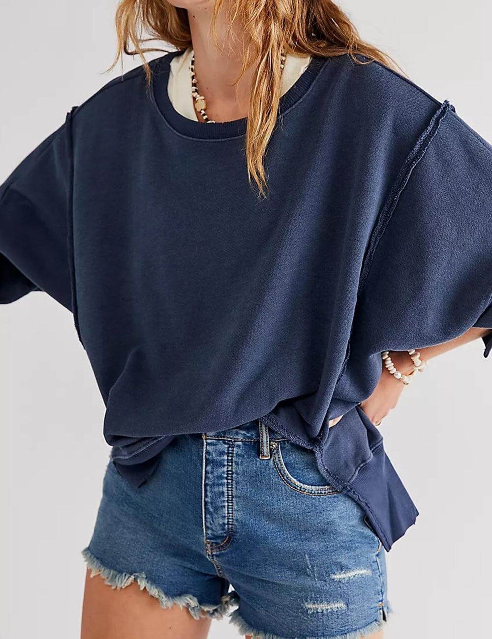 Solid Round Neck Split Hoodie - DippedShop Wholesale - #5395