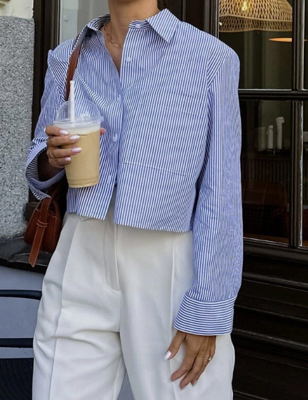 Striped Lapel Button Down Short Shirts DP25B860