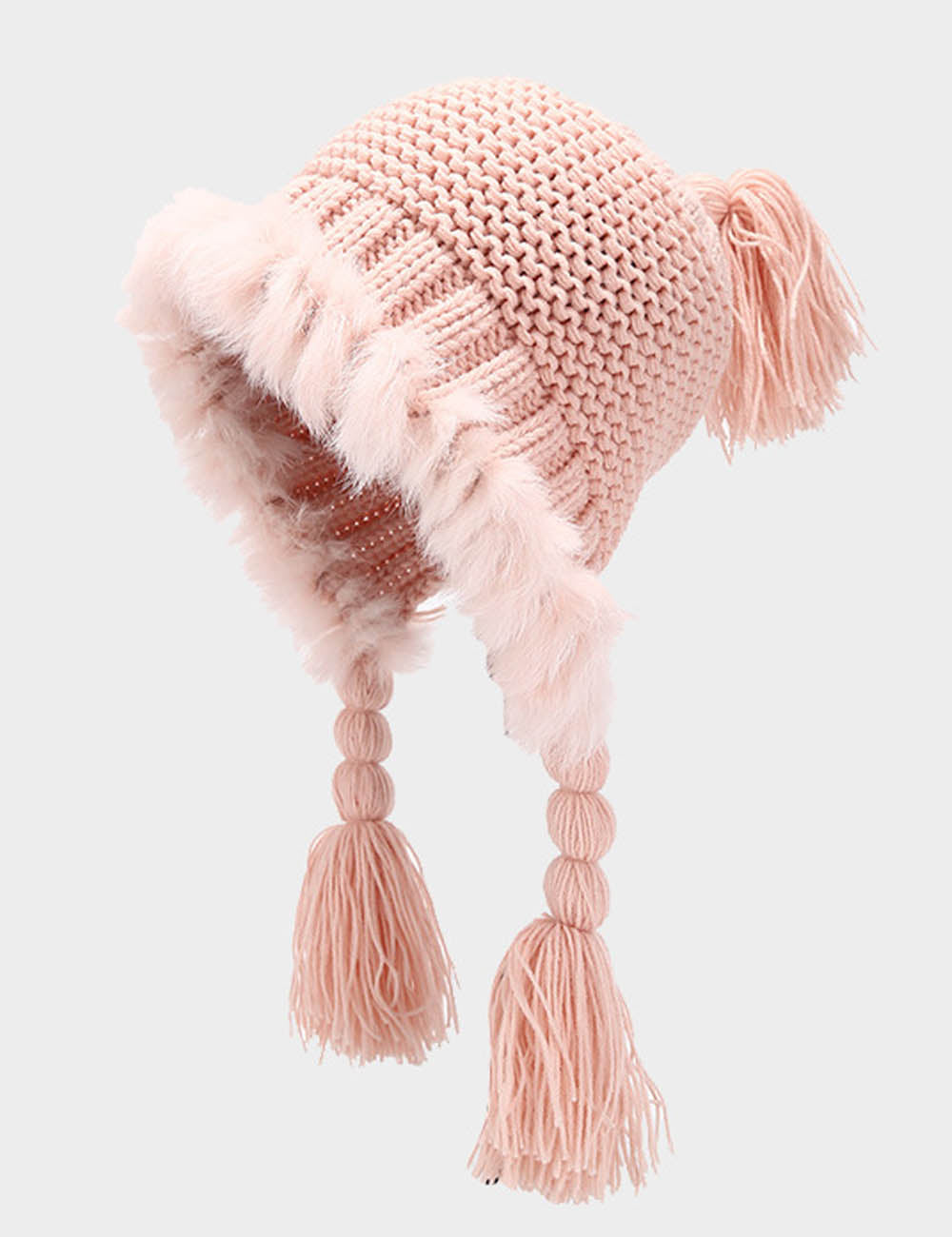 Cute Solid Color Warm Tassel Knit Beanie DP25H721
