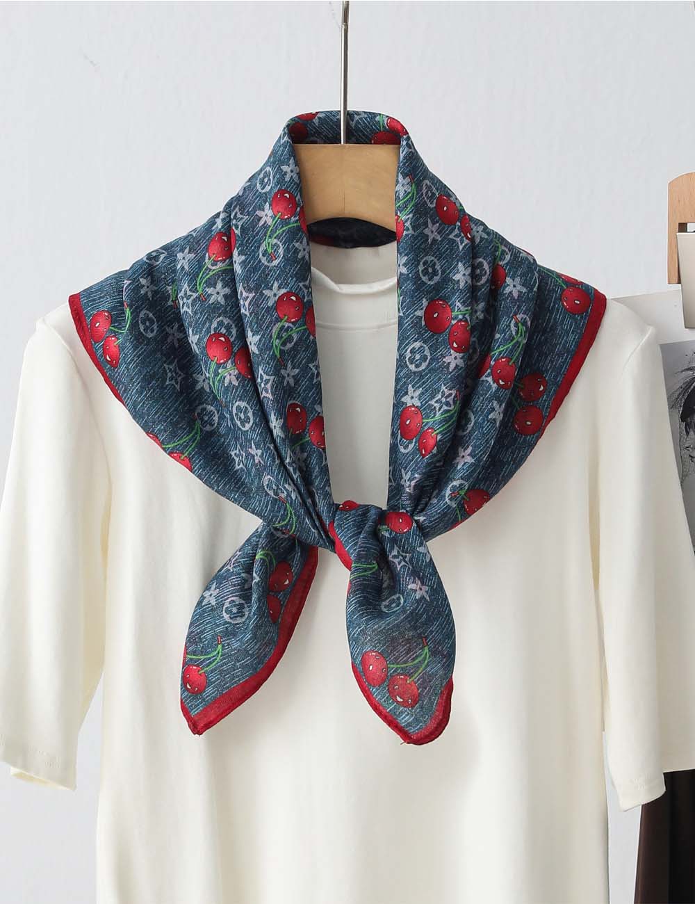 Cherry Print Square Scarf - DippedShop Wholesale - #4803