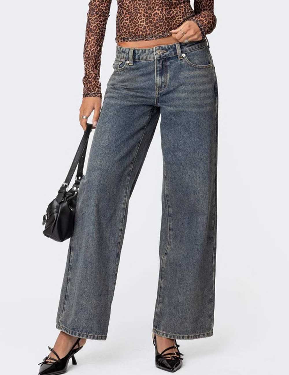 Vintage Heart Leopard Print Straight Leg Jeans DP25G916