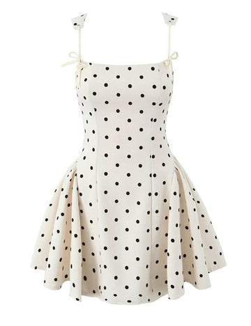 Trendy Polka Dot Tie Back Pleated Dress DP25C991