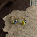 Retro Stone Bead Hoop Earrings - DippedShop Wholesale - #4963