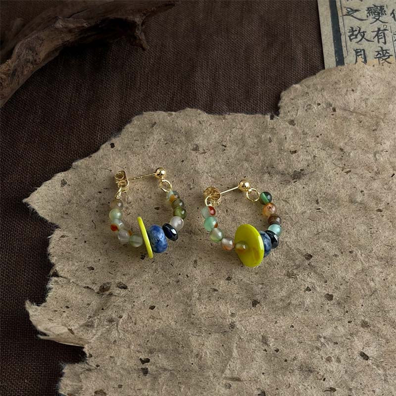 Retro Stone Bead Hoop Earrings - DippedShop Wholesale - #4963