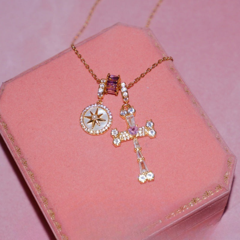 Rhinestone Cross Pendant Choker - DippedShop Wholesale - #6339