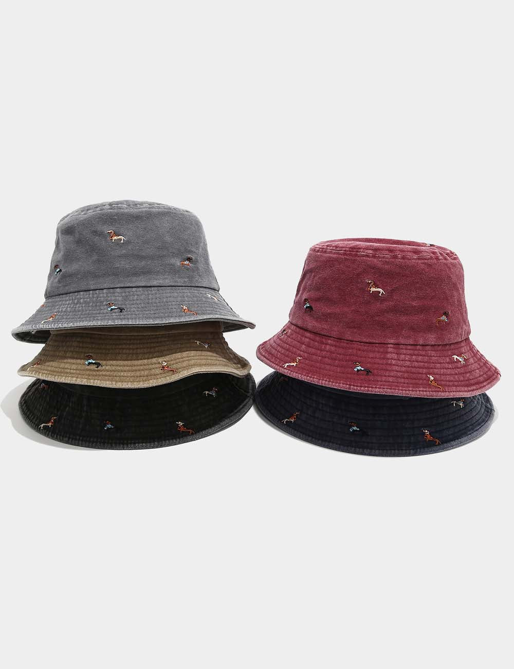 Casual Distressed Embroidery Packable Bucket Hat 8BK6HAT181L