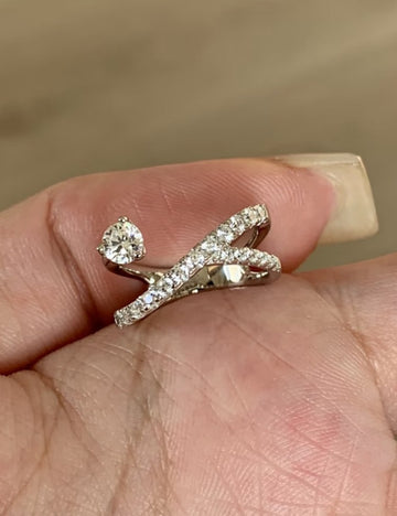 Stylish Cross Meteor Diamonds Open Ring 8ZA6JRG130L