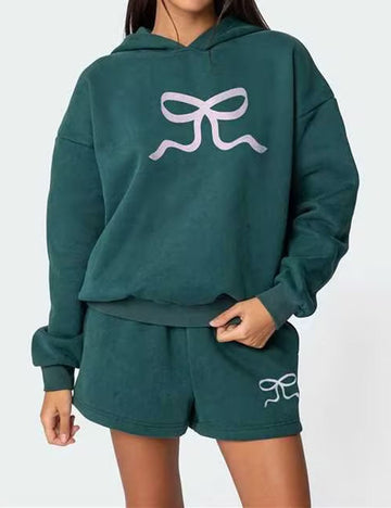 Simple Solid Color Hoodie Sweater Shorts Set DP25F543