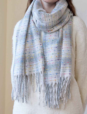Sparkling Multi-Color Dots Plaid Fringe Scarf DP25F616