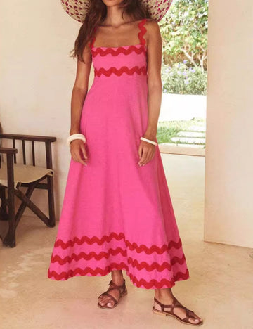 Print Color Block Sleeveless Long Dress DP25A504