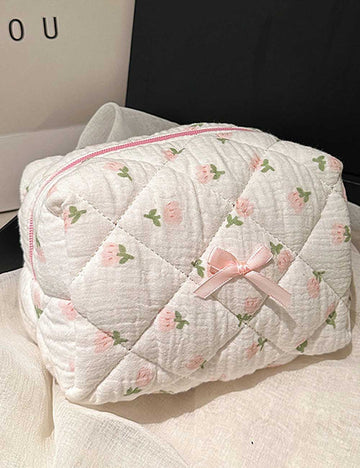 Quilted Floral Cosmetic Bag - DippedShop Wholesale - #2563