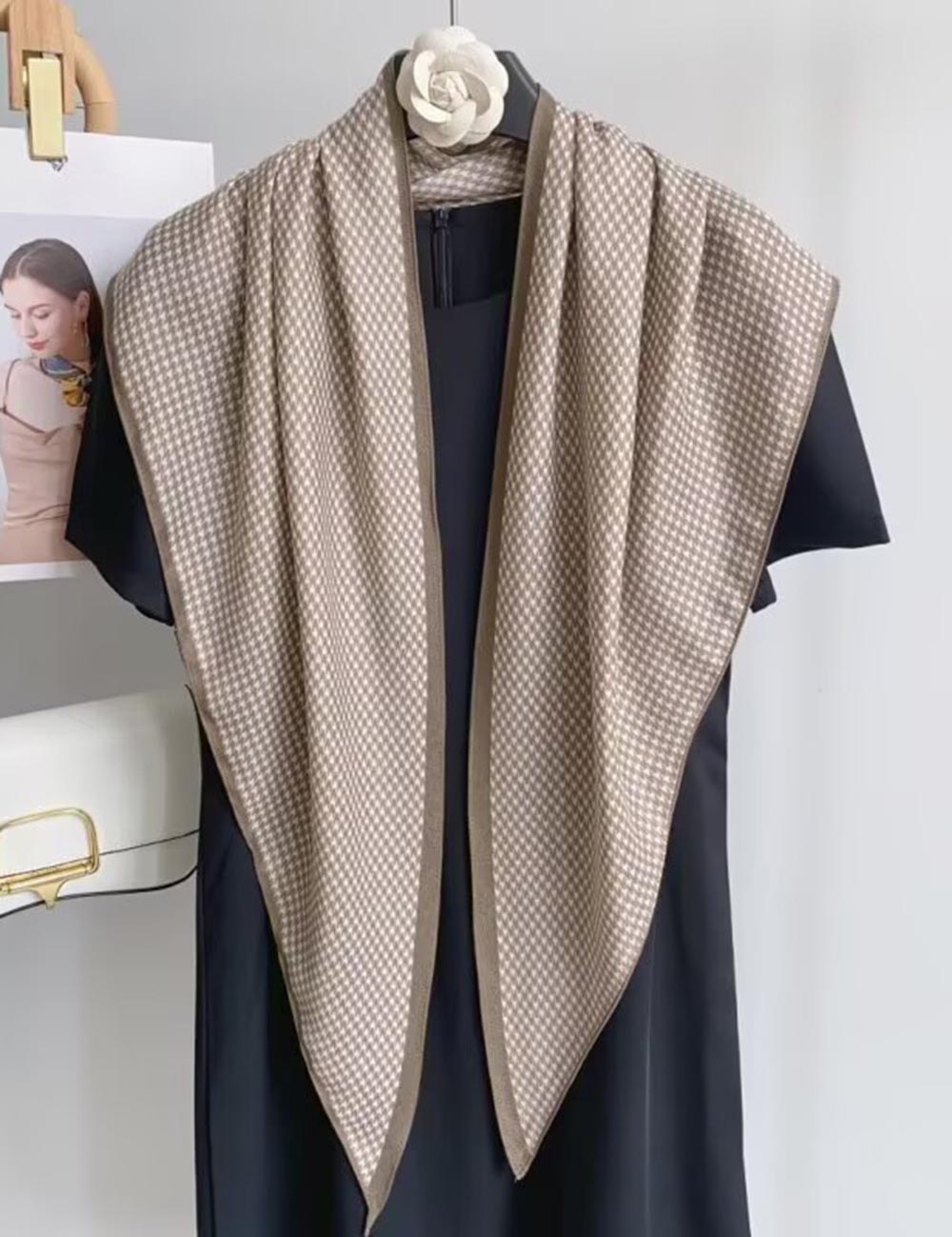 Classic Houndstooth Silk Scarf - DippedShop Wholesale - #3811