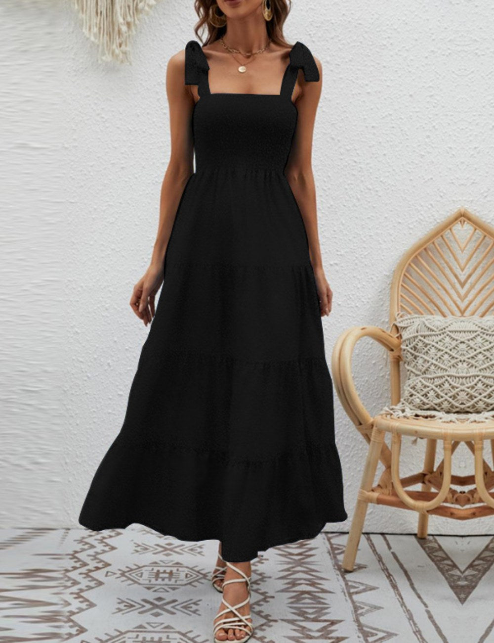 Ruffle Print Sleeveless String Strap Dress DP25B517