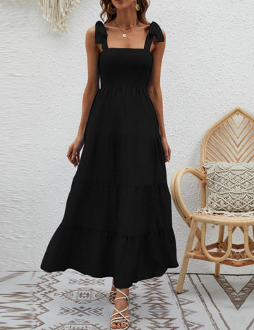 Ruffle Print Sleeveless String Strap Dress DP25B517