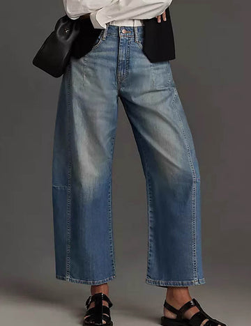 Simple Washed Straight Leg High Waist Jeans DP25G690