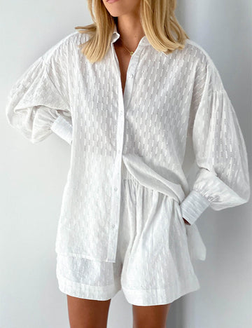 Jacquard Puff Sleeve Set - DippedShop Wholesale - #9603