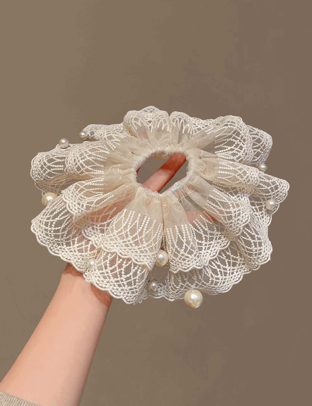 Pearl Lace Hair Scrunchie - DippedShop Wholesale - #7603