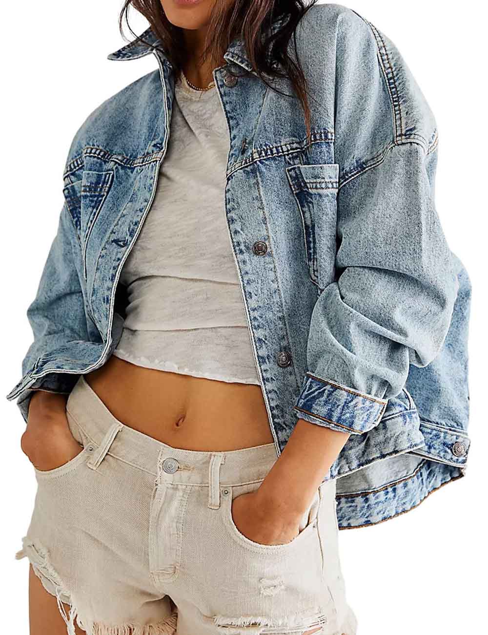 Trendy Loose Solid Color Denim Jacket DP25E825