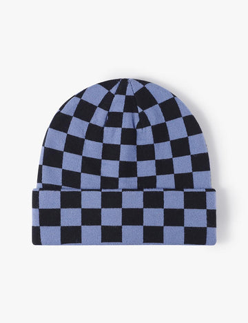 Color Contrast Checkered Knit Beanie Warm Hat DP25F641