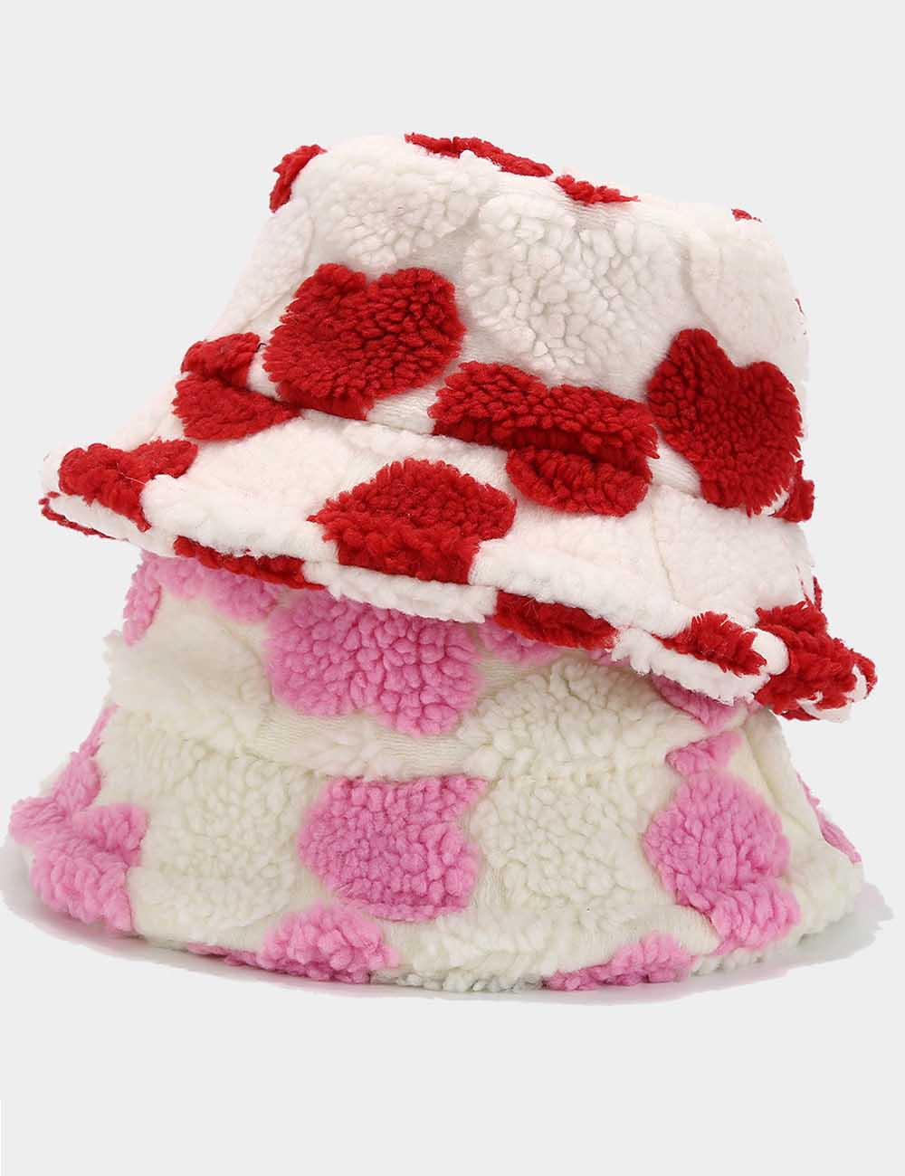 Casual Heart Pattern Soft Fuzzy Winter Bucket Hat DP25F657