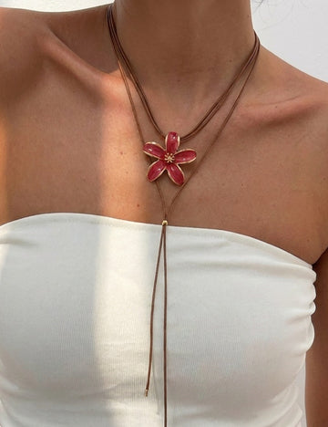 Enamel Flower Layered Necklace - DippedShop Wholesale - #2435