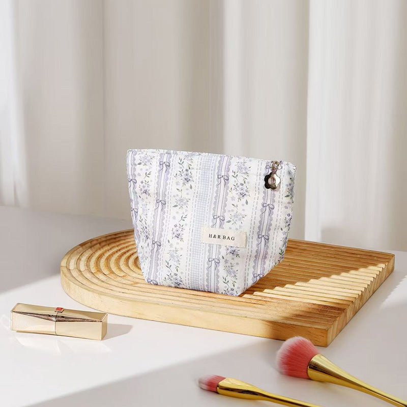 Lavender Floral Striped Portable Cosmetic Bag MK2BW6W10BOB419