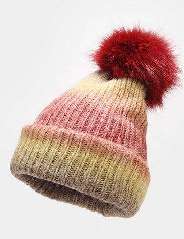 Gradient Contrast Color Cute Knit Pom Beanie DPKB0303