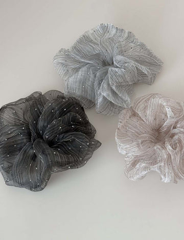 Rhinestone Organza Hair Scrunchie - DippedShop Wholesale - #7795
