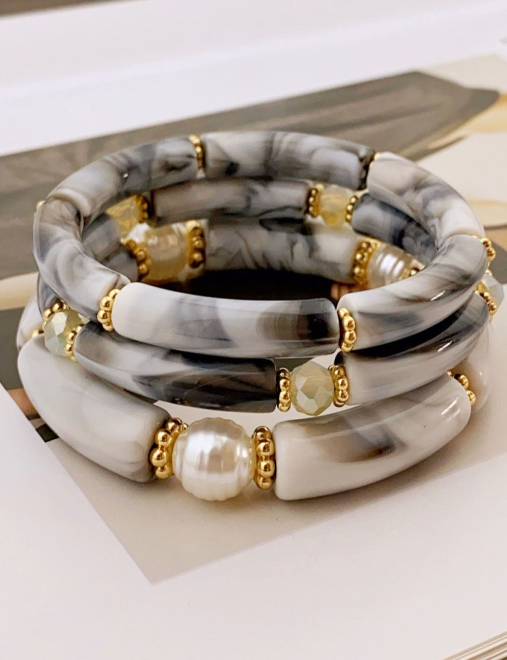 3 Pcs Minimalist Layered Acrylic Bead Bracelets DP25E766