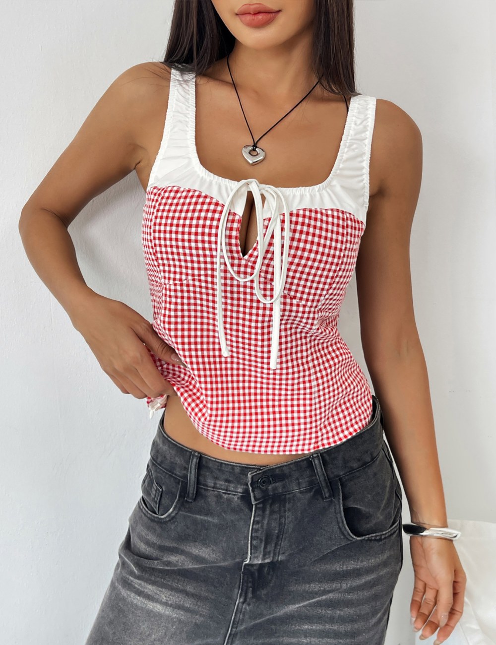 String Plaid Color Block Sleeveless Tank Tops DP25C417