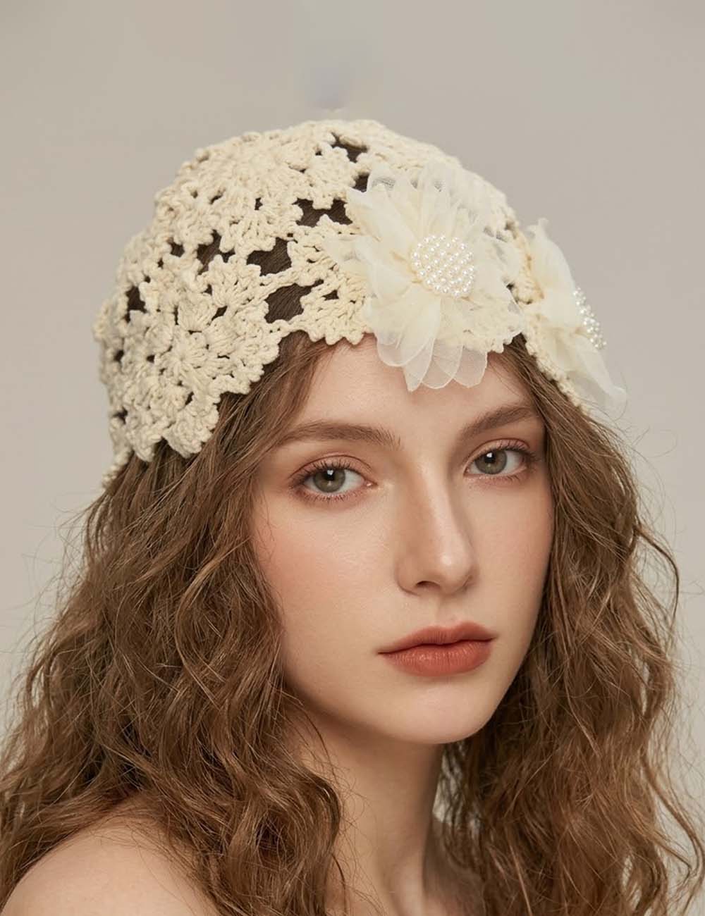 Elegant 3D-Florall Crochet Hollow Out Knit Beanie MK2CK6W6HAT68