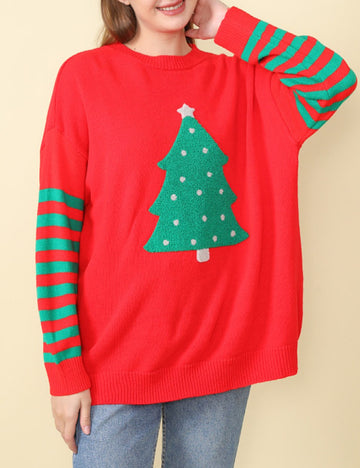 Round Neck Loose Christmas Tree Sweater DPT1421