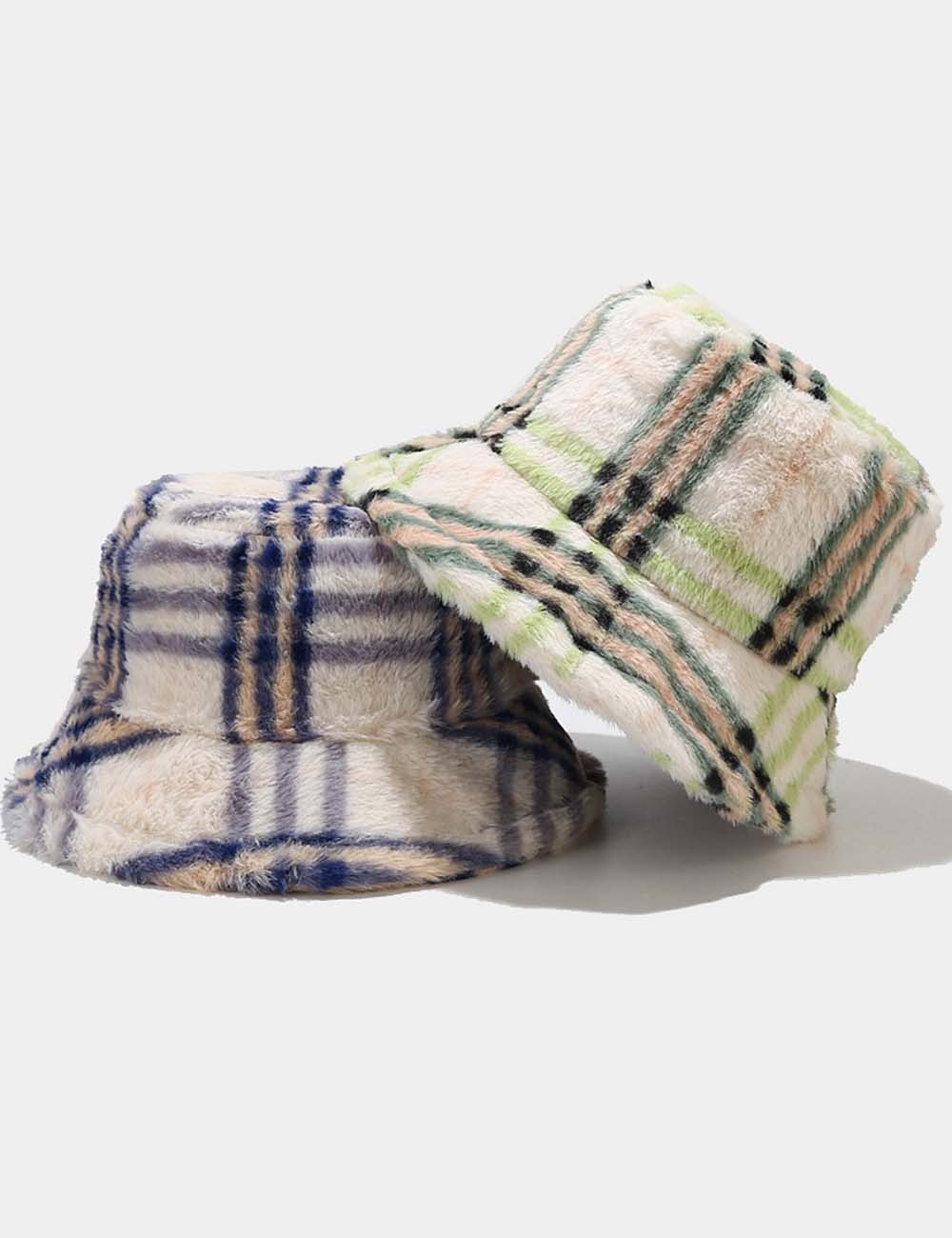Plaid Fuzzy Casual Outdoor Winter Bucket Hat DP25F658