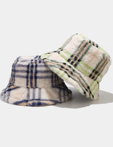 Plaid Fuzzy Casual Outdoor Winter Bucket Hat DP25F658